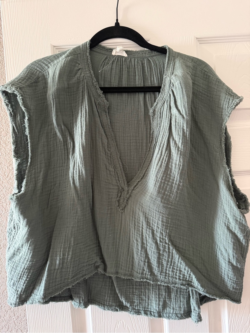 aerie Sage Green Gauze V-Neck Sleeveless Tunic